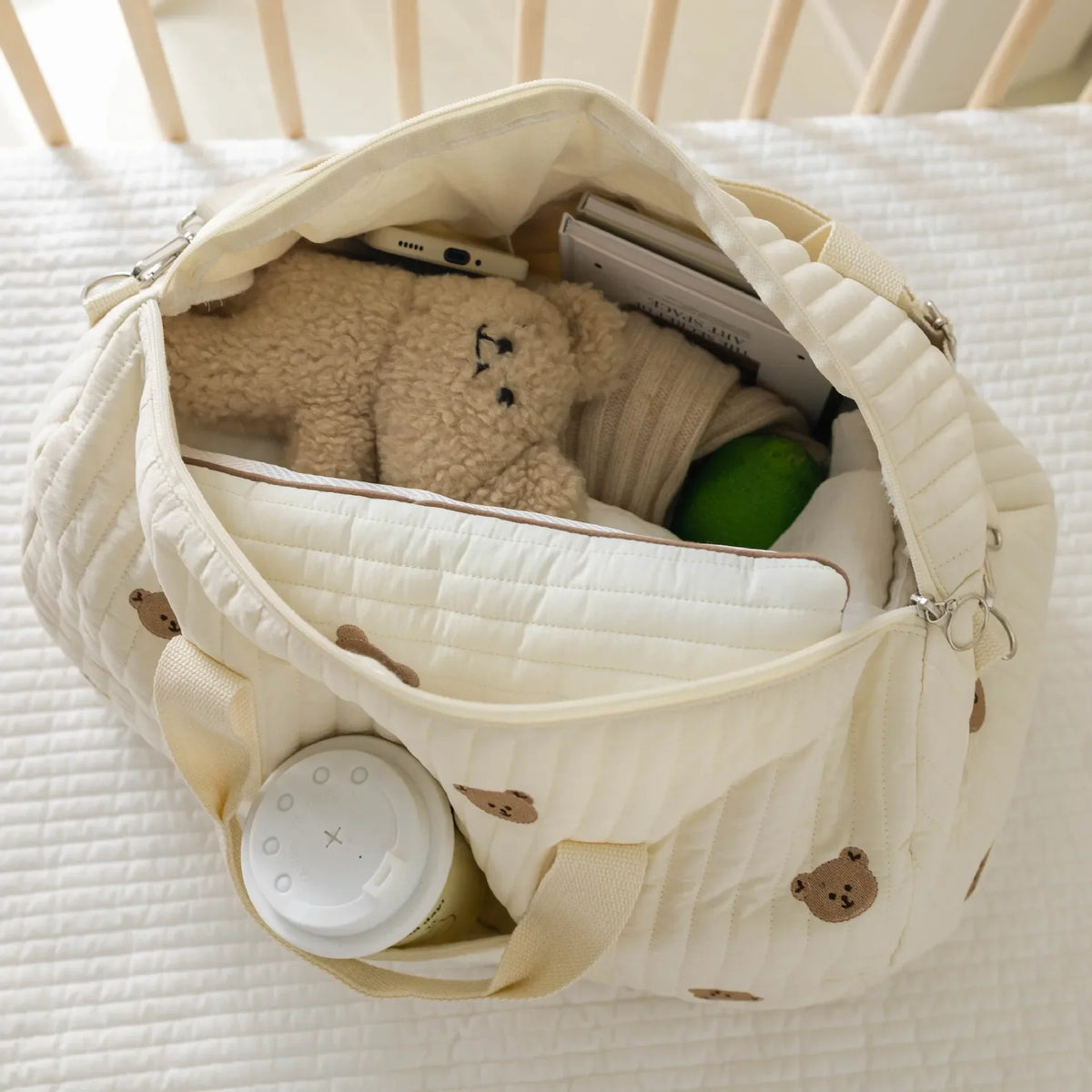 Large Quilted Maternity Diaper Tote Bag – Multi-Functional Travel Organizer
