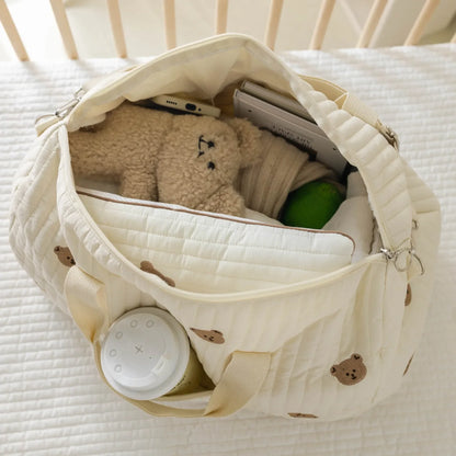 Large Quilted Maternity Diaper Tote Bag – Multi-Functional Travel Organizer