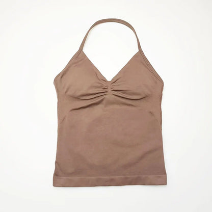 Nclagen Gym Longline Strappy Top Women Seamless Yoga Tank Removable Pads V Neck Workout Clothes