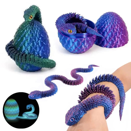 3D Printed Articulated Snake with Egg – Fidget Desk Toy
