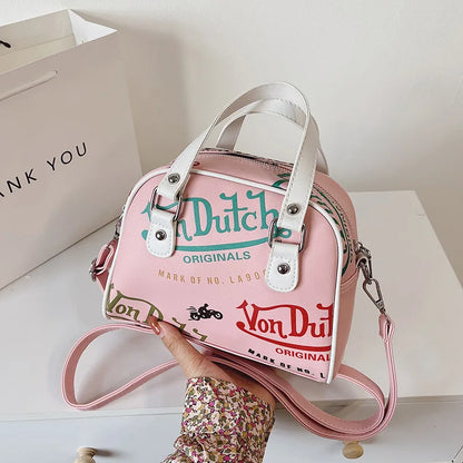 Cartoon Embroidery Bowling Bag – Women's Retro Crossbody Purse