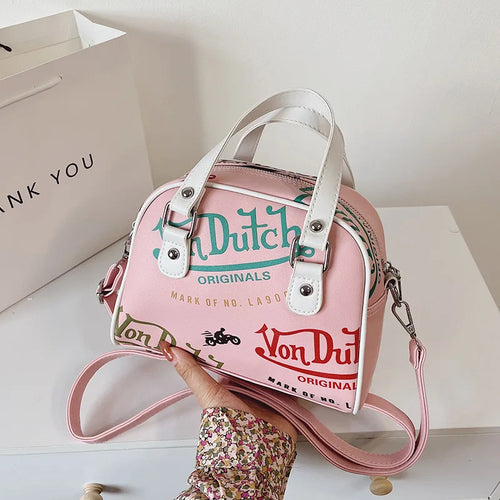 Cartoon Embroidery Bowling Bag – Women's Retro Crossbody Purse