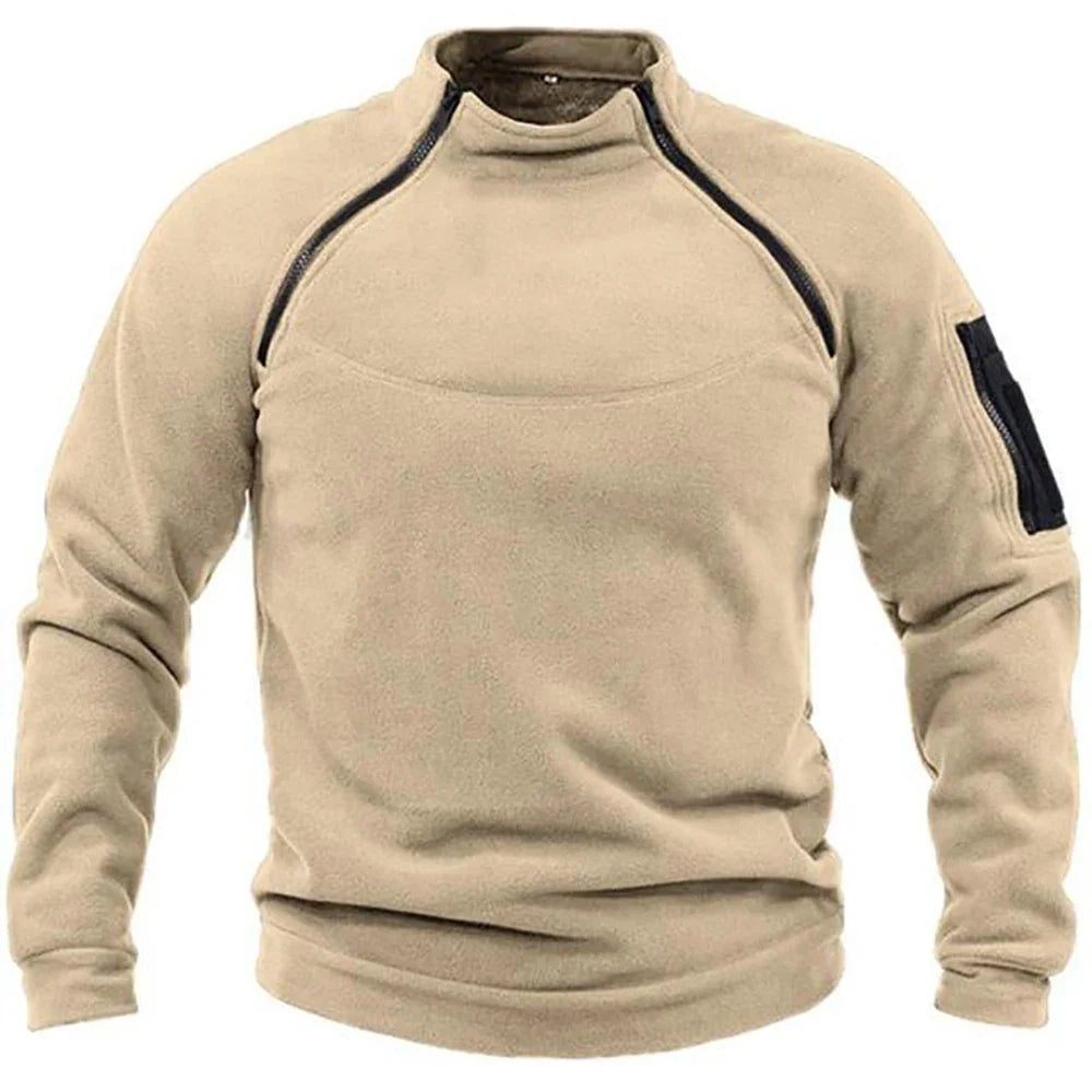 Men’s Tactical Hooded Sweatshirt, Long-Sleeve Stand-Collar Pullover for Hiking & Camping