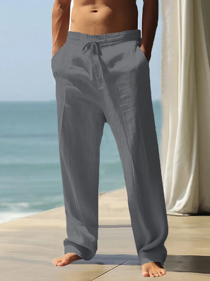 Men’s Lightweight Wide-Leg Casual Pants, Breathable Elastic Waist Trousers