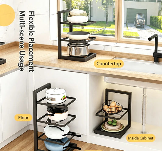 Multi-Tier Pot Rack Organizer – Carbon Steel Pan Storage Stand