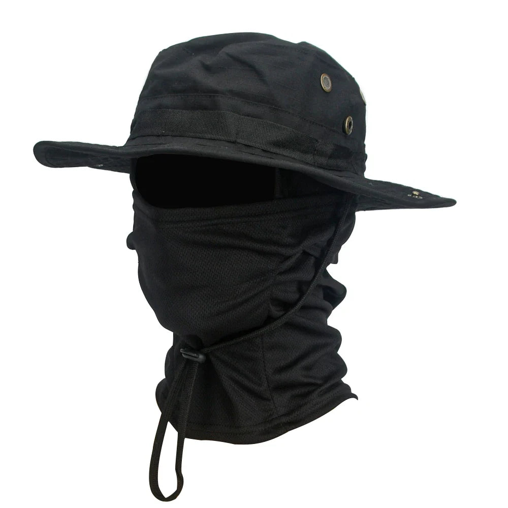 2 Piece Men's Wide Brim Boonie Hat and Balaclava Set