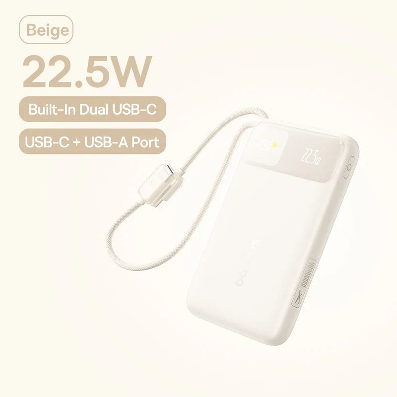 Baseus 10000mAh Power Bank 22.5W Fast Charging with Built-In Dual USB-C Cable