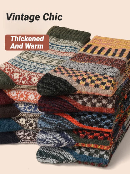 5-Pair Men’s Thick Wool Winter Socks, Warm Retro Style for Snow Boots