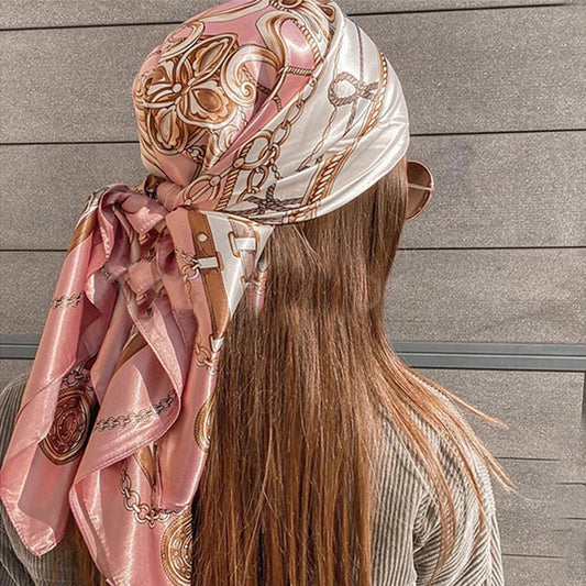 Large Silk Square Scarf for Women – 90x90cm Satin Head Wrap & Hijab Shawl