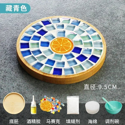 DIY Mosaic Coaster Kit – Handmade Bamboo Cup Mat with Glass Tiles