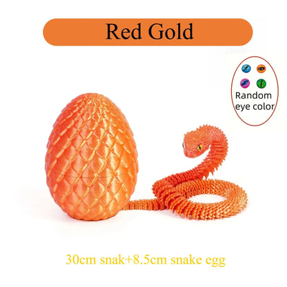 3D Printed Articulated Snake with Egg – Fidget Desk Toy