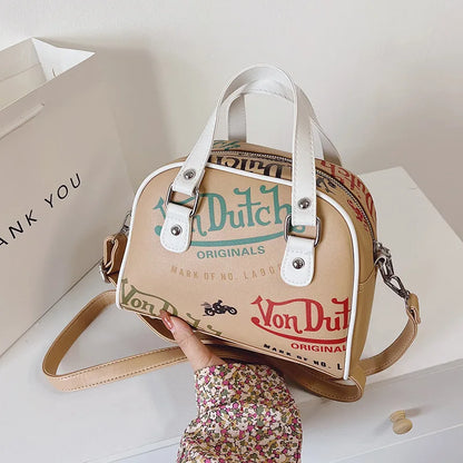 Cartoon Embroidery Bowling Bag – Women's Retro Crossbody Purse