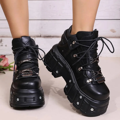Platform Women S Personality Casual Sneakers Autumn Round Toe Strappy Heels