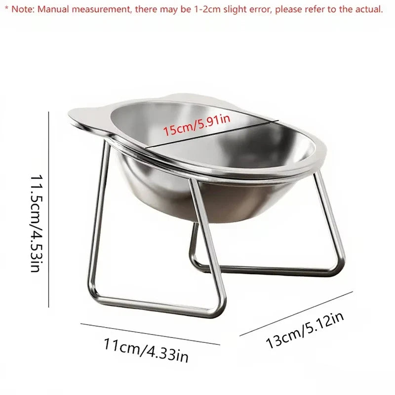 304 Stainless Steel Raised Cat Bowl 15 Elevated Design Tilted Neck Guard Healthy Feeding