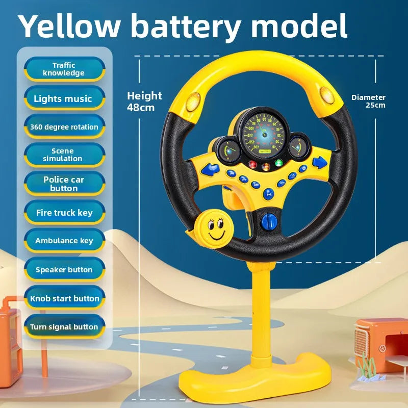 Electric Simulated Driving Steering Three-Dimensional Portable Wheel Copilot Toy Light Sound