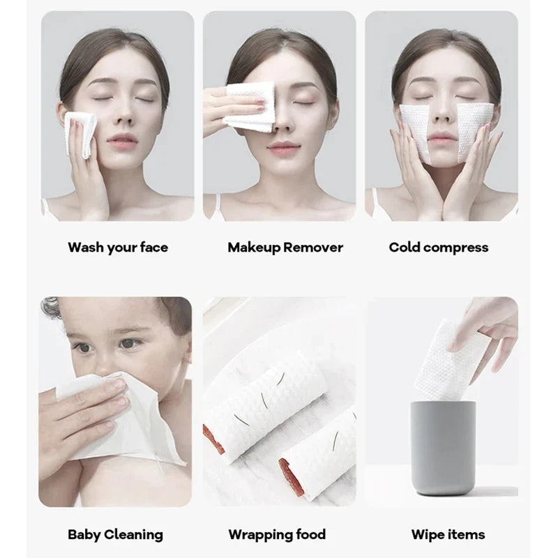 Disposable Face Towels 100pcs – Wet & Dry Cotton Cleansing Wipes