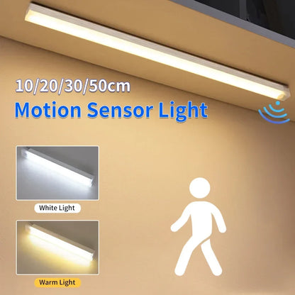 Motion Sensor LED Night Light Bar – Wireless USB Rechargeable Cabinet Lamp