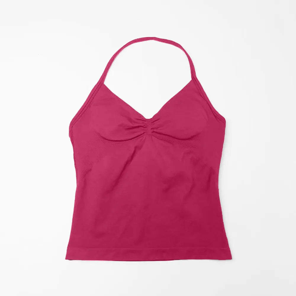 Nclagen Gym Longline Strappy Top Women Seamless Yoga Tank Removable Pads V Neck Workout Clothes