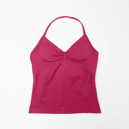 Nclagen Gym Longline Strappy Top Women Seamless Yoga Tank Removable Pads V Neck Workout Clothes