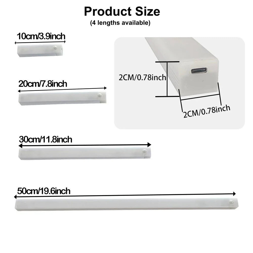 Motion Sensor LED Strip Light – USB Rechargeable Cabinet Bar Lamp
