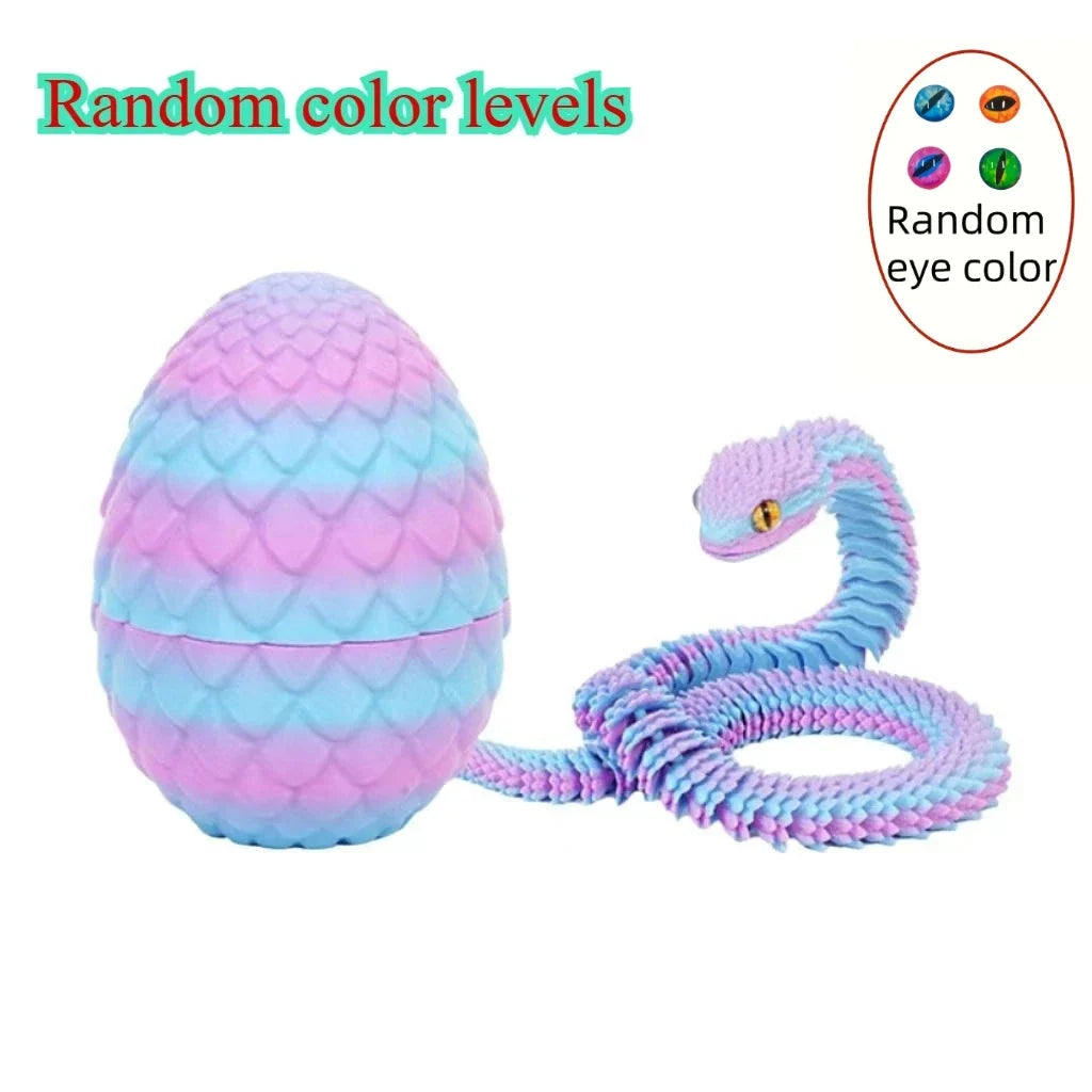 3D Printed Articulated Snake with Egg – Fidget Desk Toy