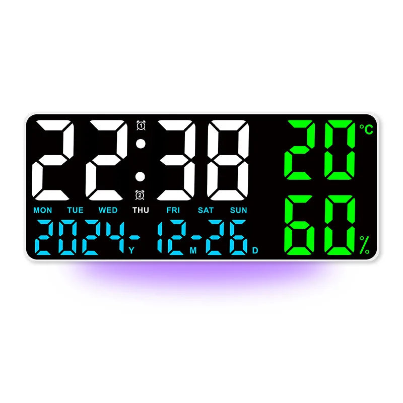 Large LED Digital Wall Clock – 7-Color Mood Light & Dual Alarm