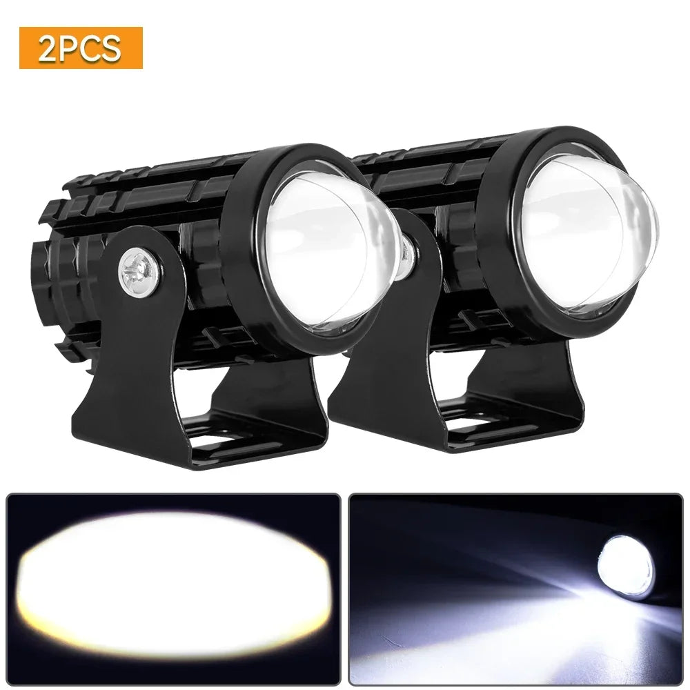Motorcycle LED Projector Headlight – Dual Color Fog & Driving Lamp for ATV Scooter