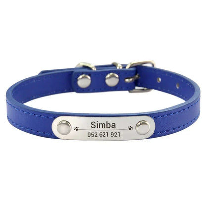 Personalized Dog Collar Name Carved Id Anti-Lost Solid Pu Leather Small Medium Large Dogs Puppy Cat