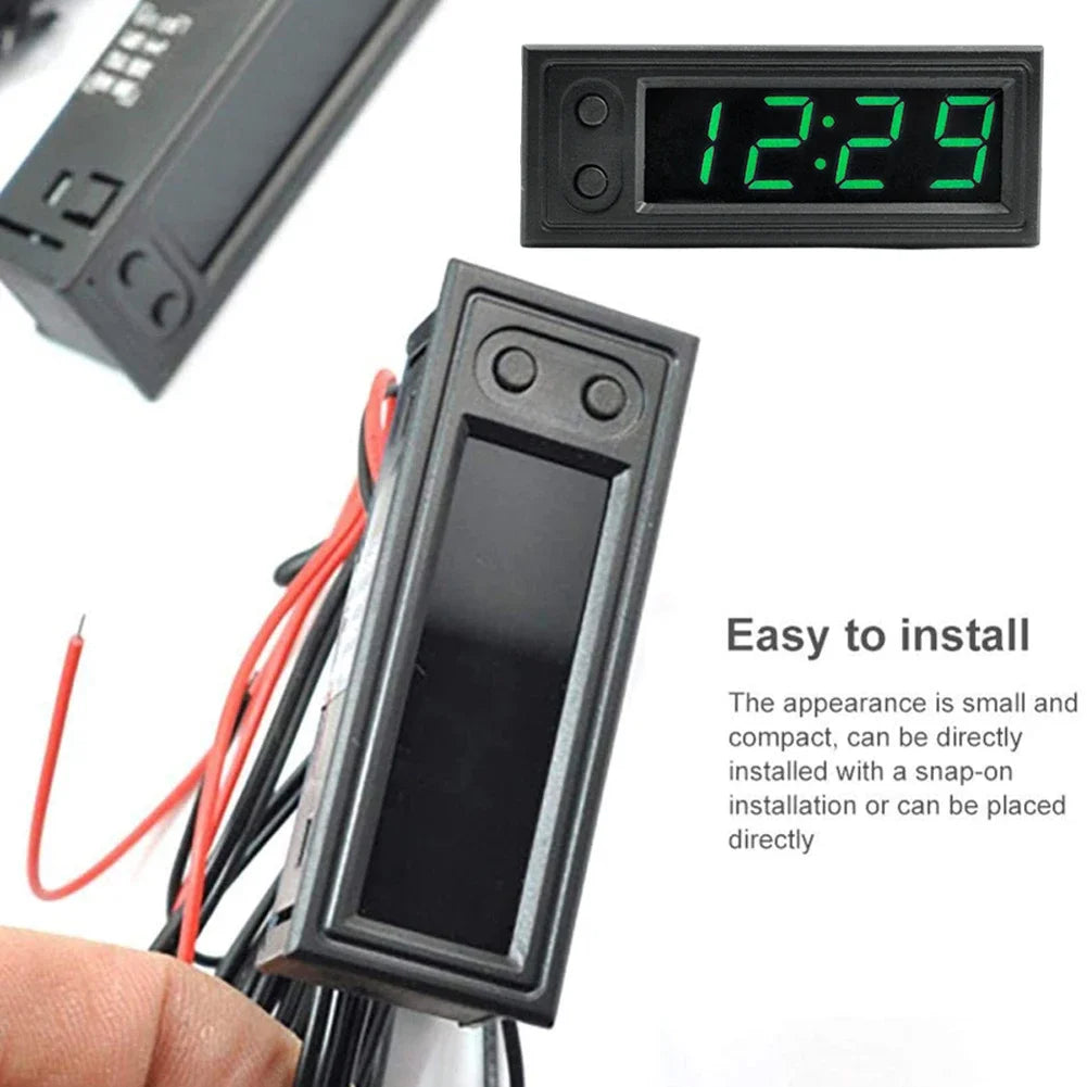 3-in-1 Car Dashboard Clock with Temperature & Voltmeter