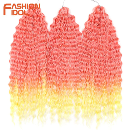 24 Inch Water Wave Crochet Braiding Hair – Synthetic Twist Curly Ombre Extensions