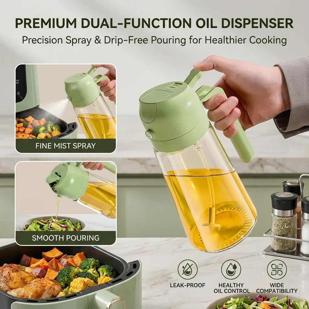 2-in-1 Oil Dispenser Bottle with Sprayer – 16.9 oz & 6.8 oz