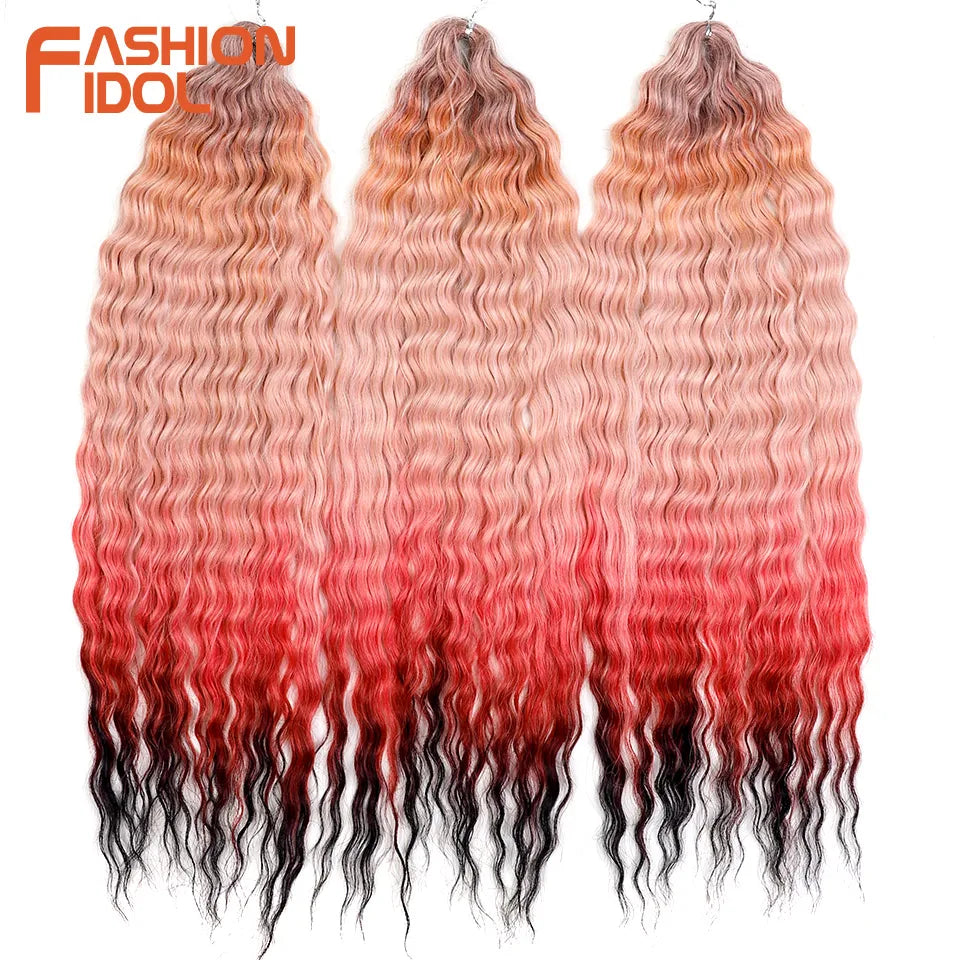 24 Inch Water Wave Crochet Braiding Hair – Synthetic Twist Curly Ombre Extensions