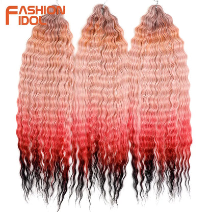 24 Inch Water Wave Crochet Braiding Hair – Synthetic Twist Curly Ombre Extensions