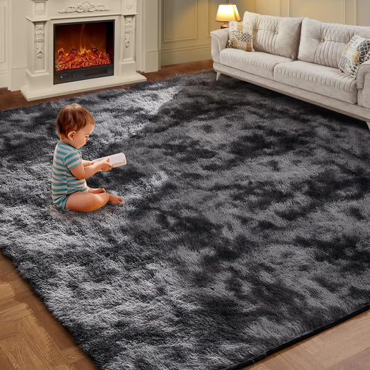 Tie-Dye Fluffy Plush Area Rug – Soft Shaggy Carpet for Living Room & Kids