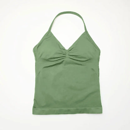 Nclagen Gym Longline Strappy Top Women Seamless Yoga Tank Removable Pads V Neck Workout Clothes