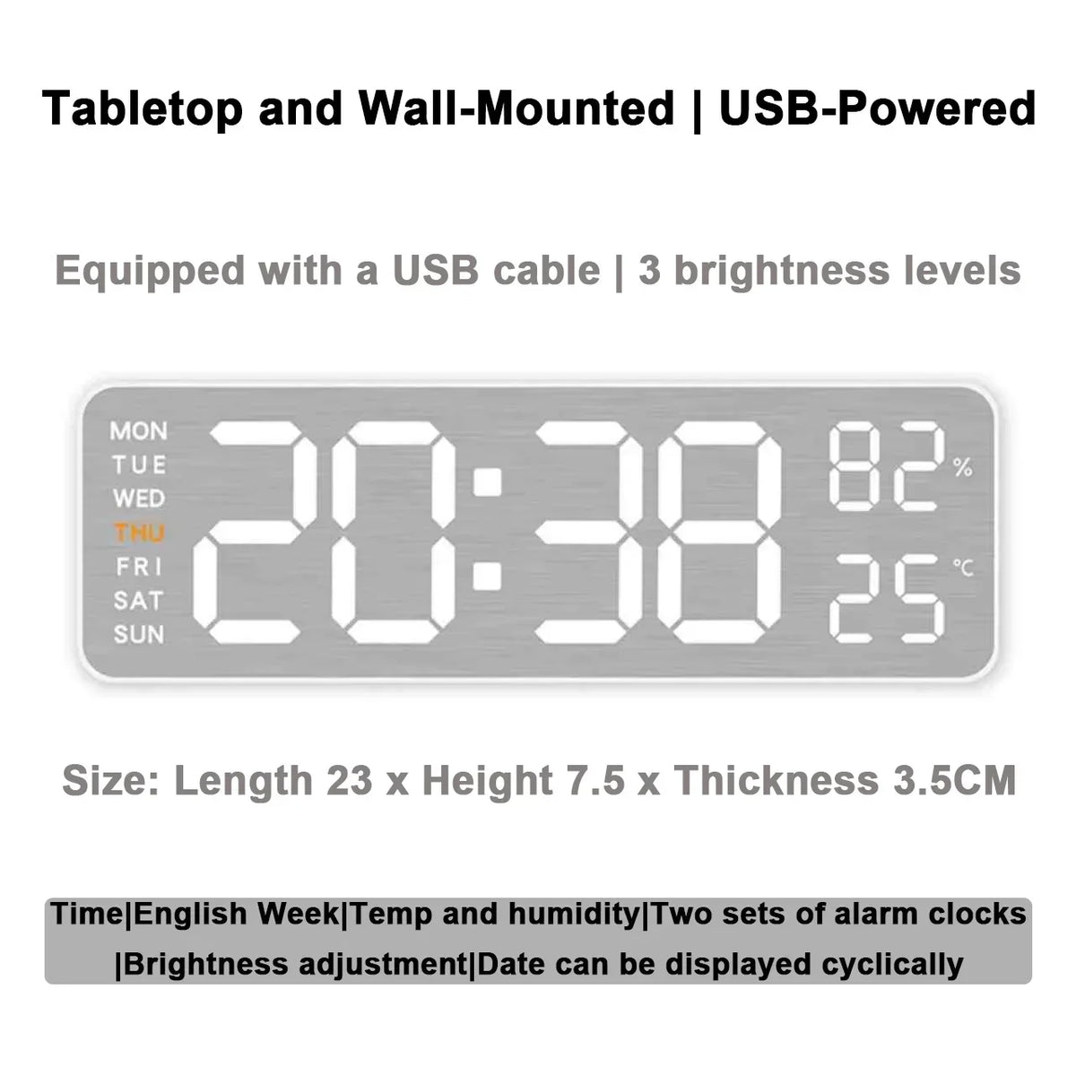 LED Digital Alarm Clock – Temp Display, Remote, Wall or Desk