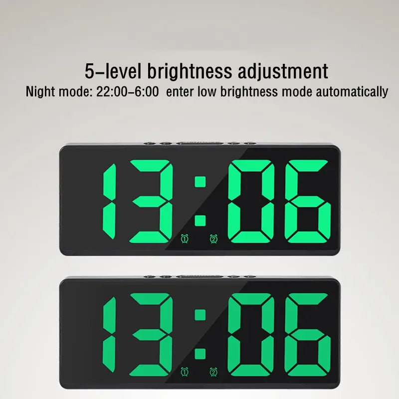 Digital LED Alarm Clock – Mirror & Acrylic, Voice Control, Dual Alarm