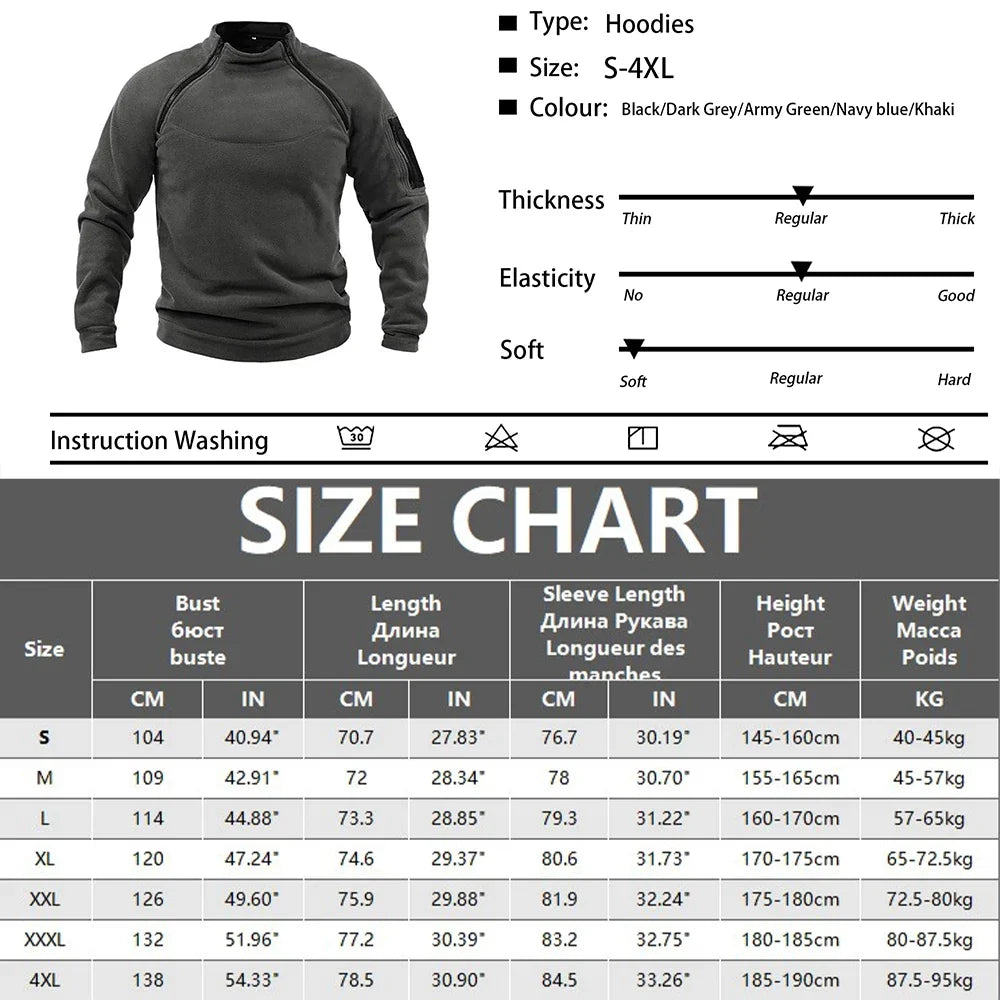 Men’s Tactical Hooded Sweatshirt, Long-Sleeve Stand-Collar Pullover for Hiking & Camping