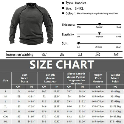Men’s Tactical Hooded Sweatshirt, Long-Sleeve Stand-Collar Pullover for Hiking & Camping
