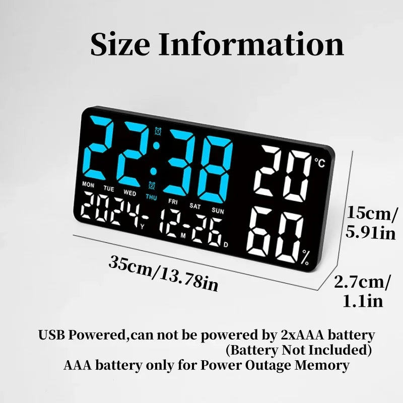 Large LED Digital Wall Clock – 7-Color Mood Light & Dual Alarm