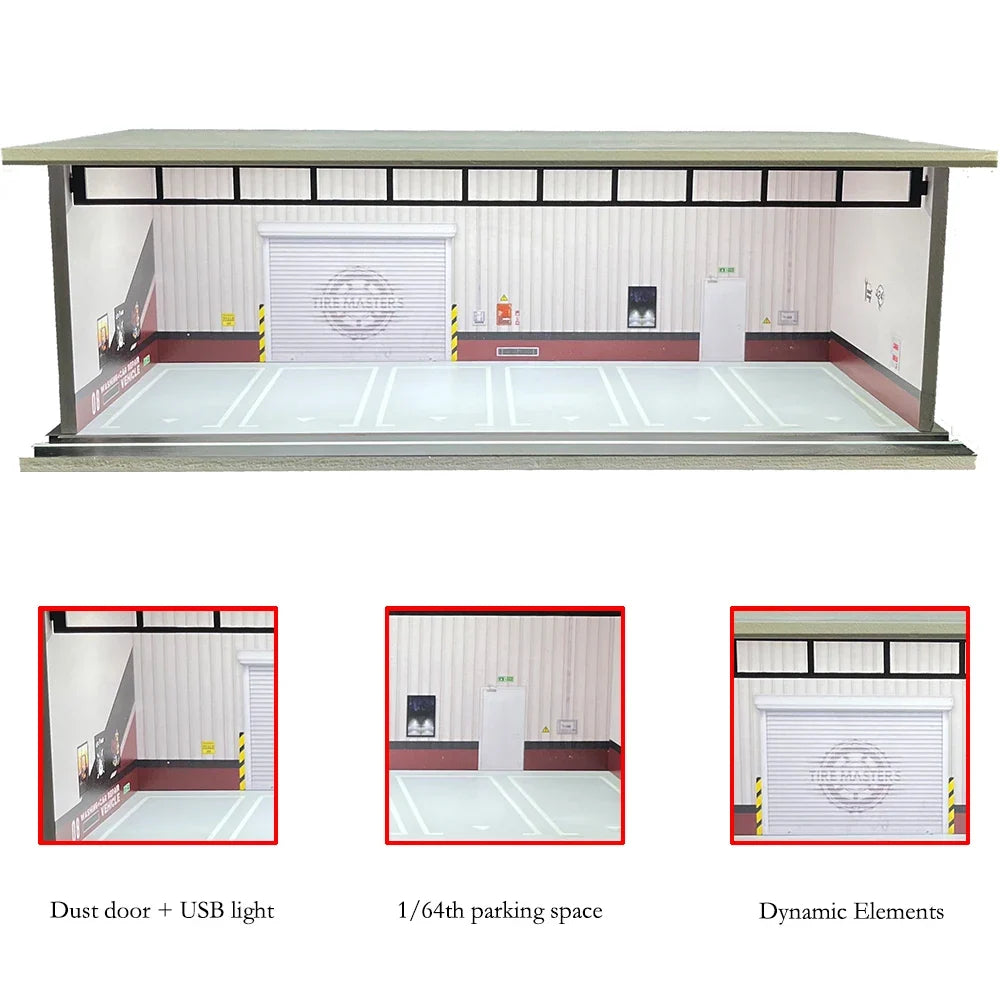 1/64 Scale Garage Diorama Display Case with USB LED Lights