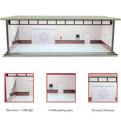 1/64 Scale Garage Diorama Display Case with USB LED Lights