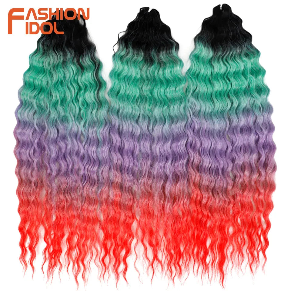 24 Inch Water Wave Crochet Braiding Hair – Synthetic Twist Curly Ombre Extensions