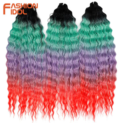 24 Inch Water Wave Crochet Braiding Hair – Synthetic Twist Curly Ombre Extensions