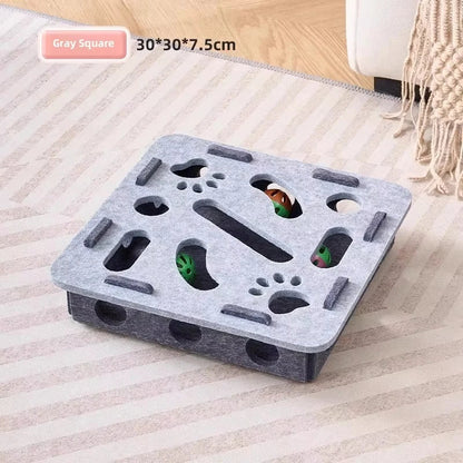 Cat Puzzle Box Toy with Felt Ball Tracks & Holes