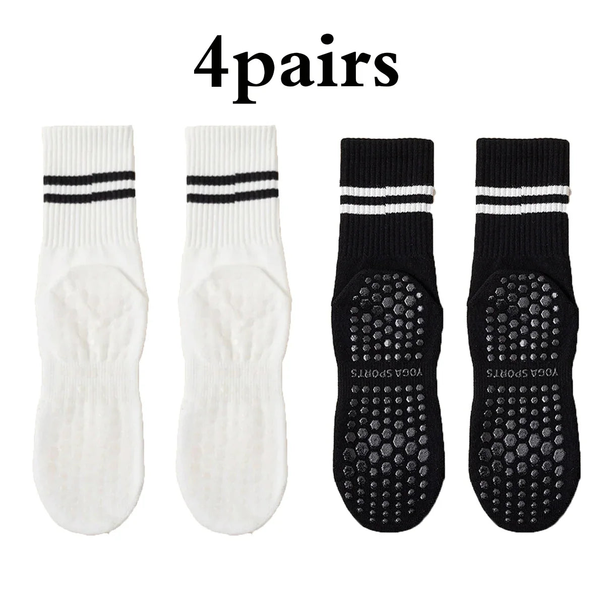 Grip Socks for Women – Non-Slip Pilates & Yoga (4 Pairs)