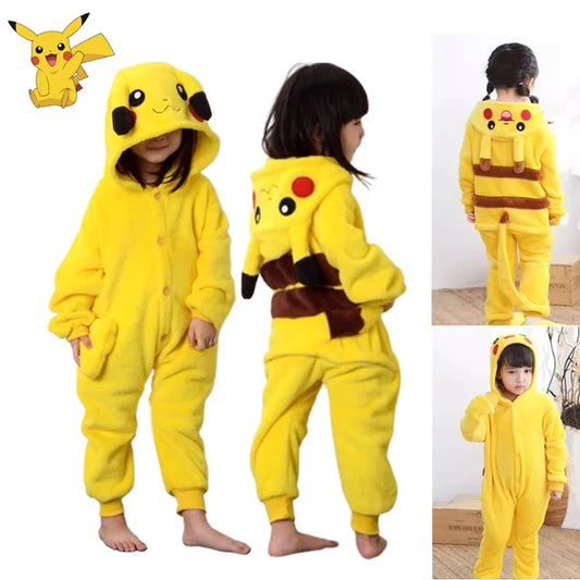 Pokemon Pikachu Warm Flannel Homewear Kids Autumn Winter Soft Onesie Cosplay Animal Hoodie Pajamas