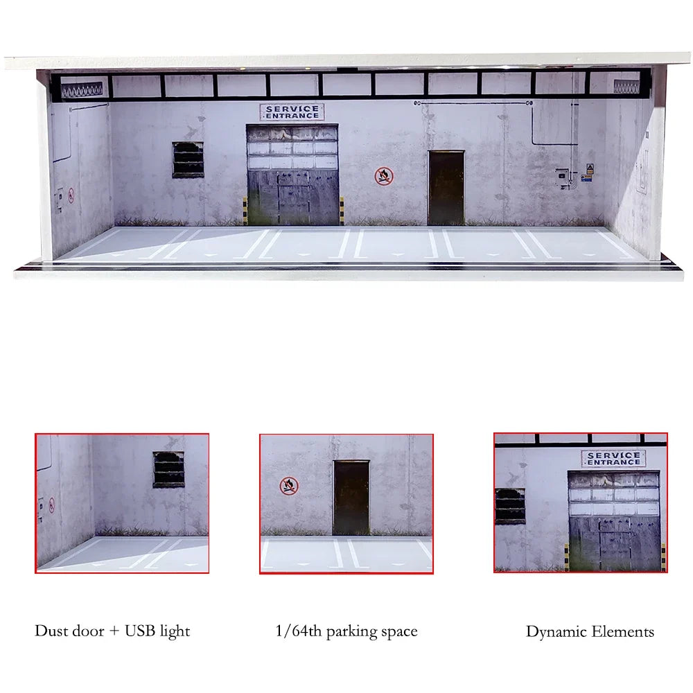 1/64 Scale Garage Diorama Display Case with USB LED Lights