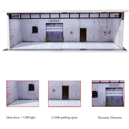 1/64 Scale Garage Diorama Display Case with USB LED Lights