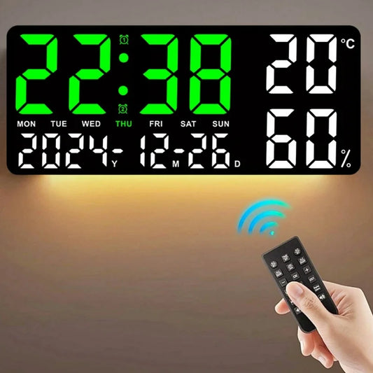 Large LED Digital Wall Clock – 7-Color Mood Light & Dual Alarm